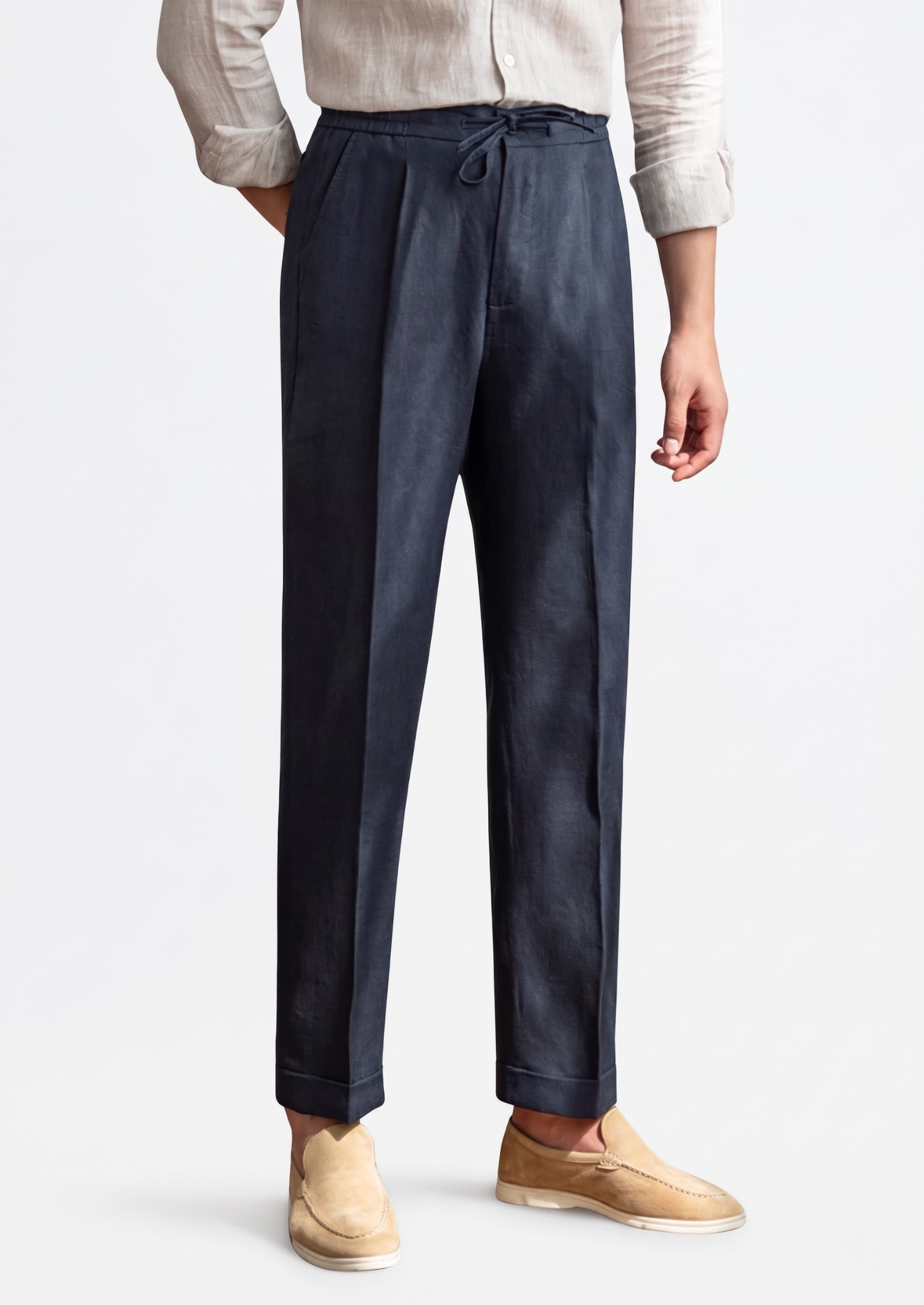 Drawstring Coastal Trousers - Navy Blue | Solmar