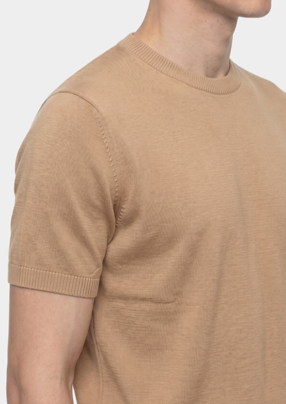 Essential Beige Knitted Crewneck T-Shirt | Solmar