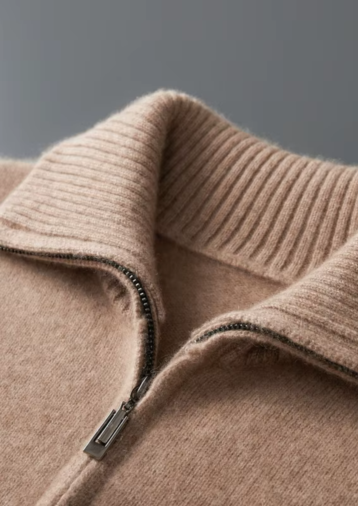 Pure Cashmere Beige Funnel Neck Cardigan | Solmar