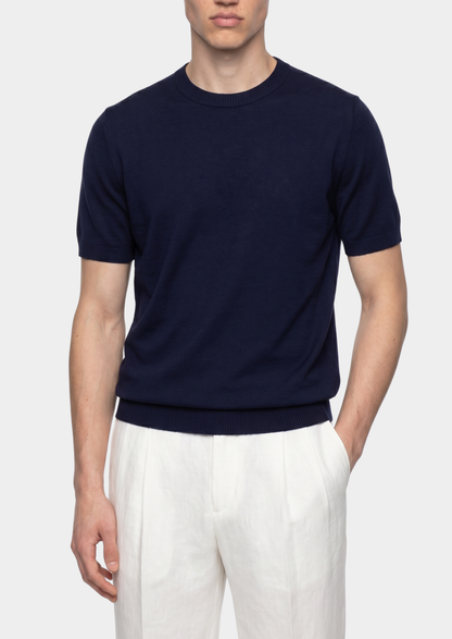 Essential Navy Blue Knitted Crewneck T-Shirt | Solmar