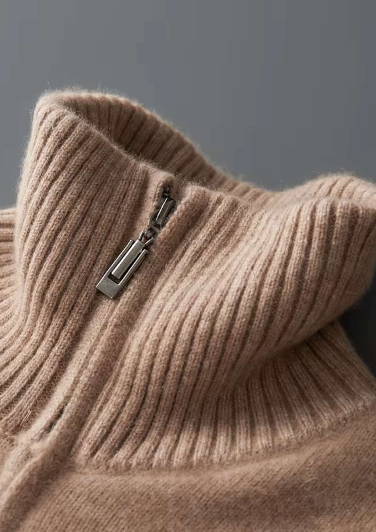 Pure Cashmere Beige Funnel Neck Cardigan | Solmar