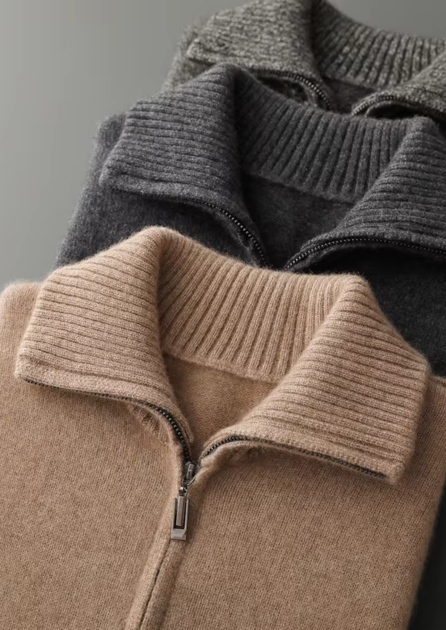 Pure Cashmere Dark Gray Funnel Neck Cardigan | Solmar