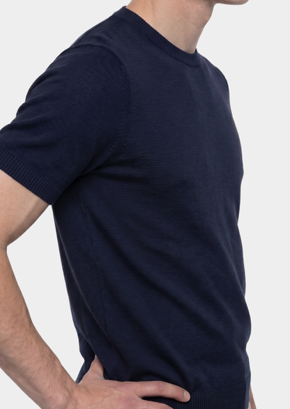 Essential Navy Blue Knitted Crewneck T-Shirt | Solmar
