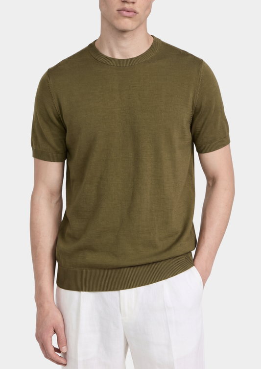 Essential Olive Knitted Crewneck T-Shirt | Solmar