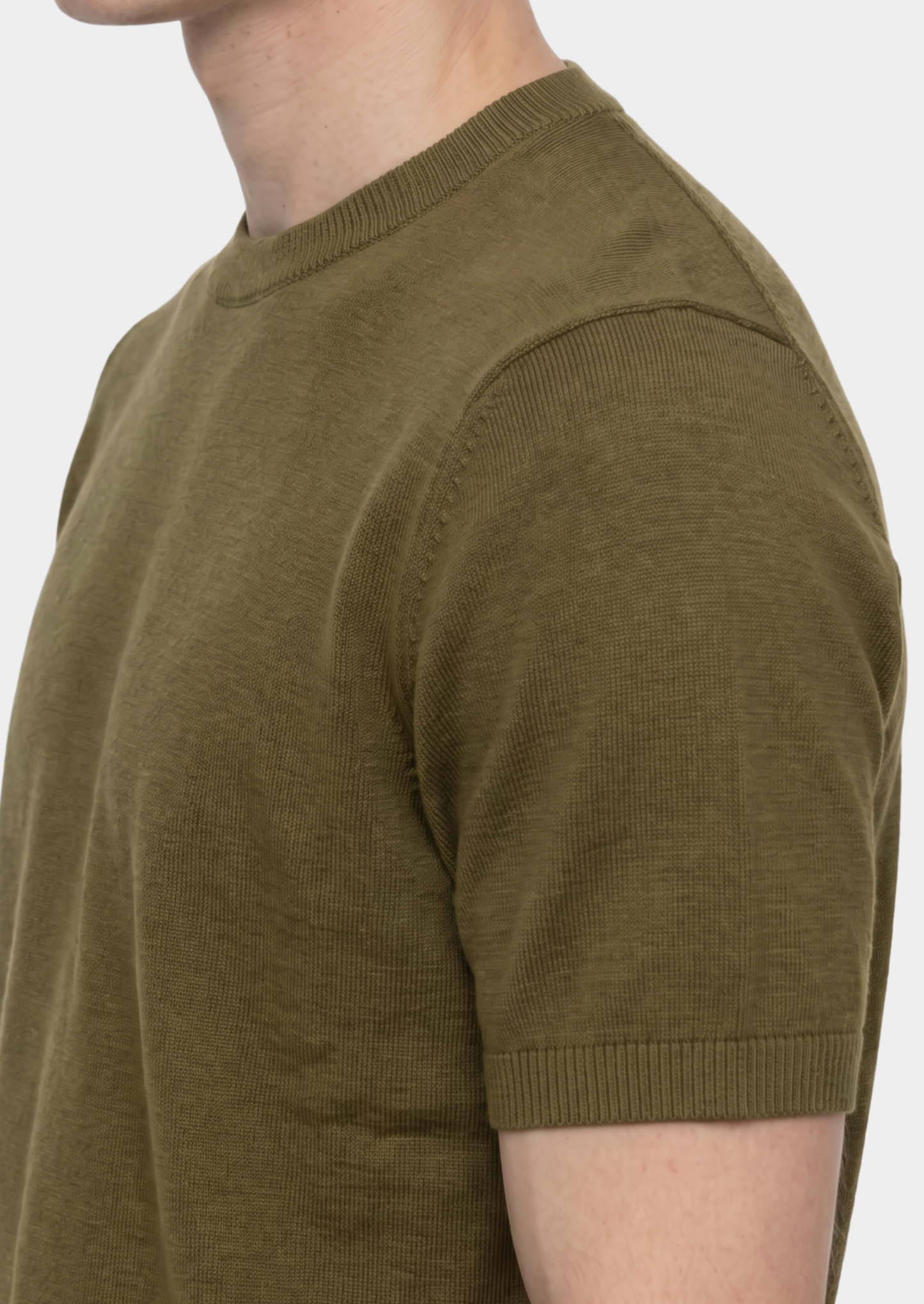 Essential Olive Knitted Crewneck T-Shirt | Solmar