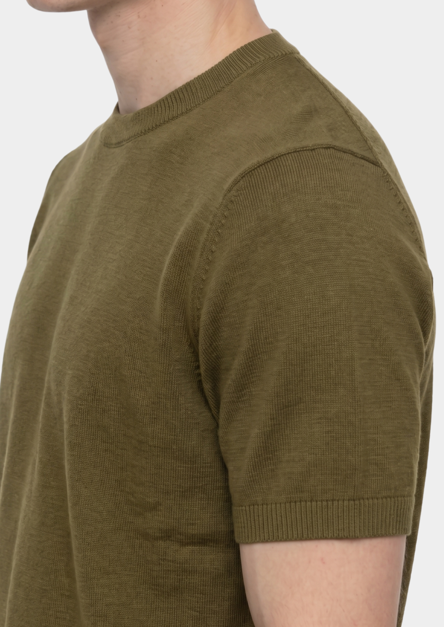 Essential Olive Knitted Crewneck T-Shirt | Solmar