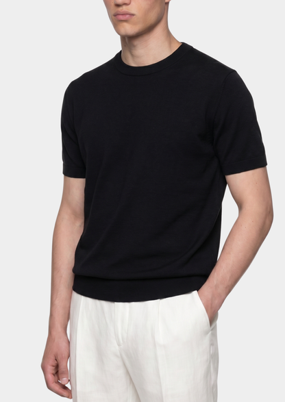 Essential Black Knitted Crewneck T-Shirt | Solmar