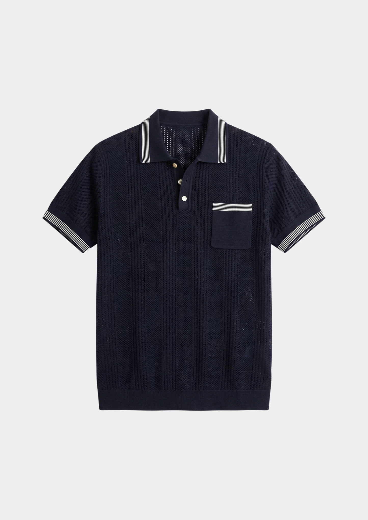 Leon Navy Blue Open Knit Lightweight Polo | Solmar