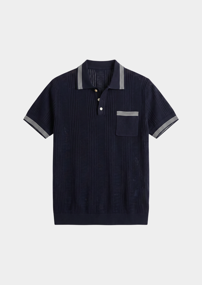 Leon Navy Blue Open Knit Lightweight Polo | Solmar