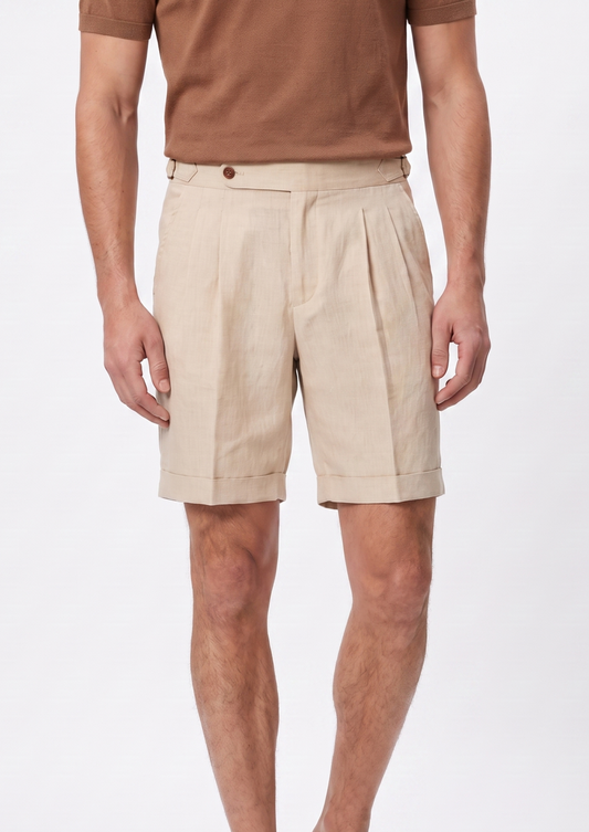 Sand Pleated Linen Seaside Shorts | Solmar