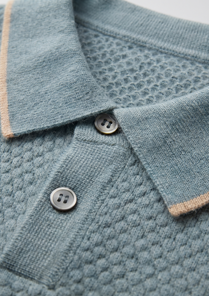 Premium Cashmere Sea Blue Two-Tone Polo | Solmar