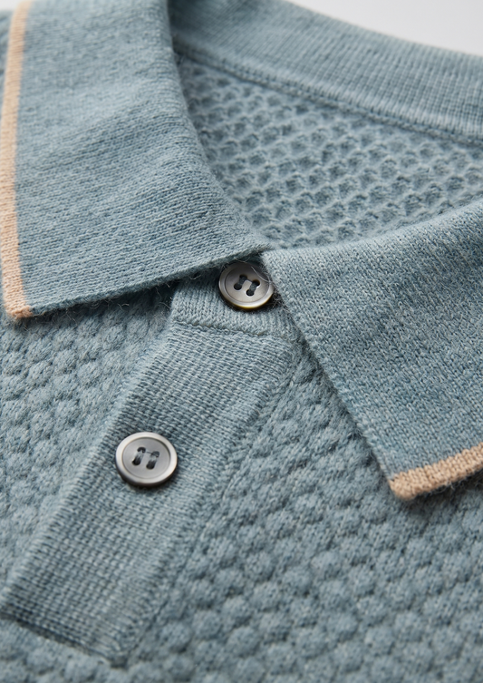 Premium Cashmere Sea Blue Two-Tone Polo | Solmar