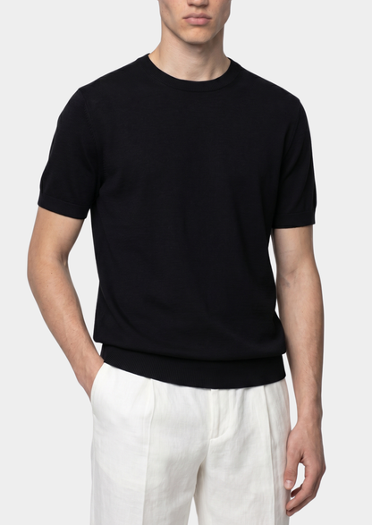 Essential Black Knitted Crewneck T-Shirt | Solmar