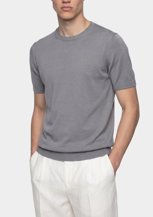 Essential Fog Gray Knitted Crewneck T-Shirt | Solmar