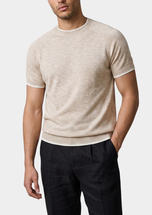 Capri Beige Linen Contrast T-Shirt | Solmar