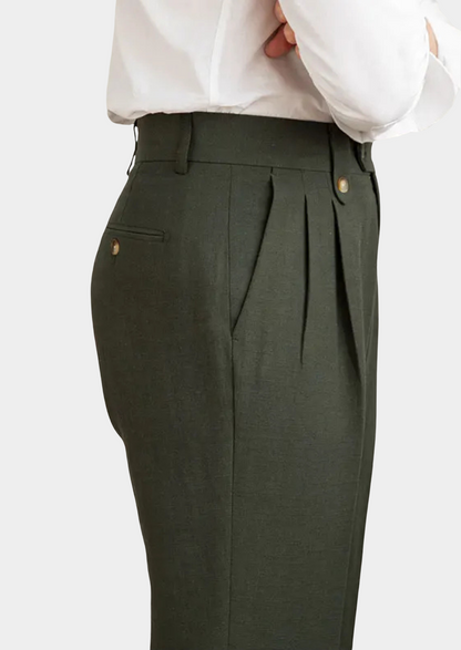 Cagliari Pleated Coastal Trousers - Olive | Solmar