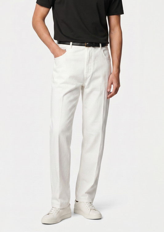 Essential White Straight Leg Denim Trousers | Solmar