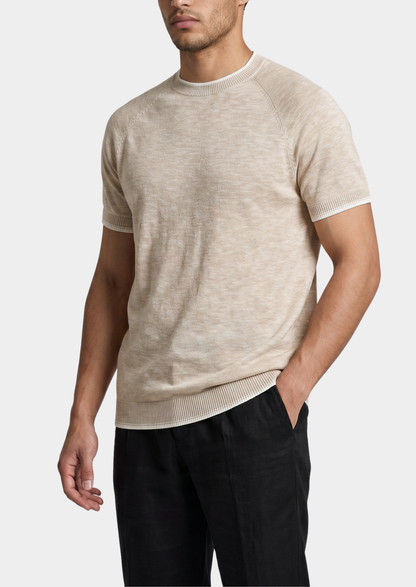 Capri Beige Linen Contrast T-Shirt | Solmar