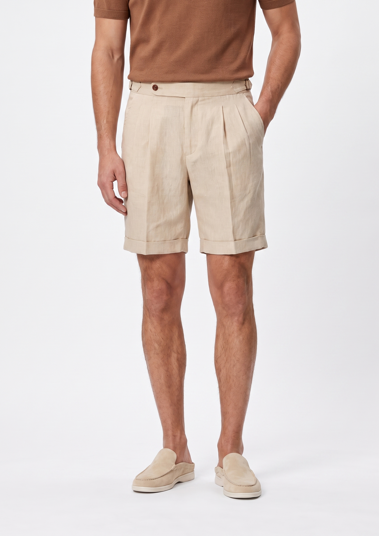 Sand Pleated Linen Seaside Shorts | Solmar