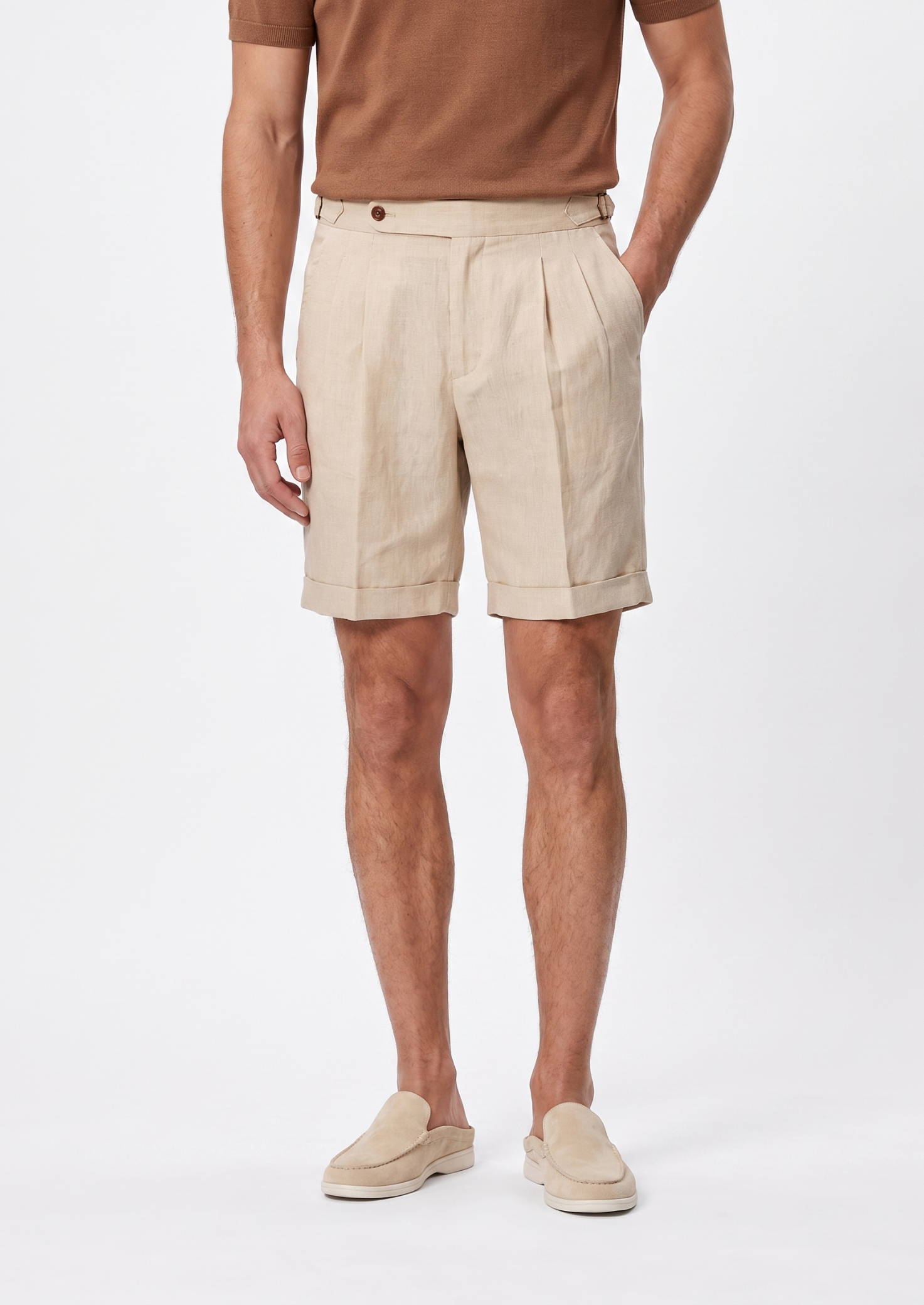 Sand Pleated Linen Seaside Shorts | Solmar
