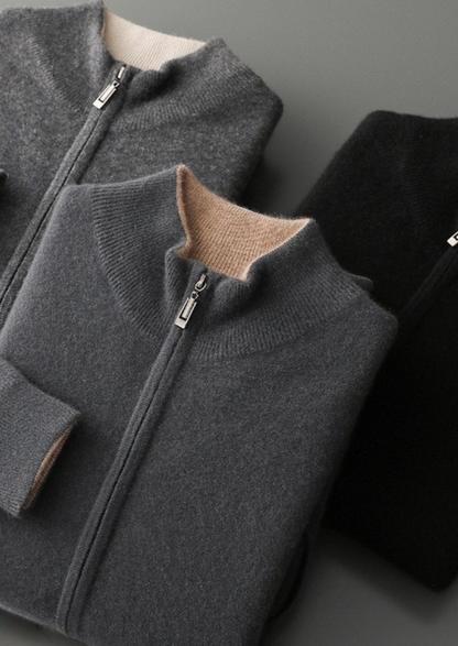 Pure Cashmere Heather Gray Dual Zip Cardigan | Solmar
