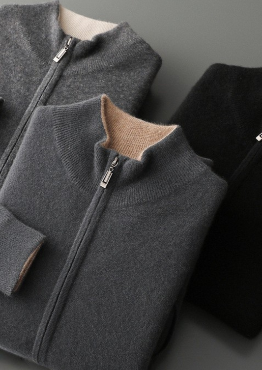Pure Cashmere Heather Gray Dual Zip Cardigan | Solmar