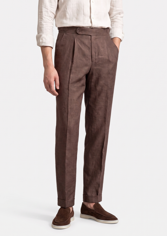 Tuscany Pleated Coastal Trousers - Dark Brown | Solmar