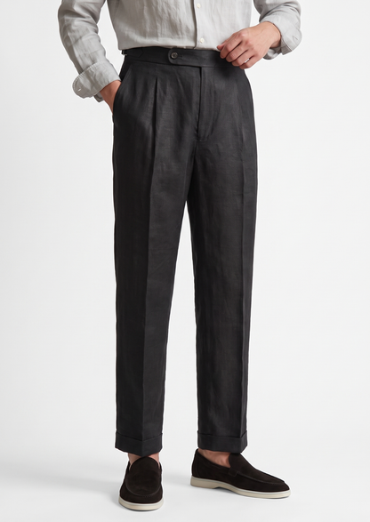 Tuscany Pleated Coastal Trousers - Black | Solmar