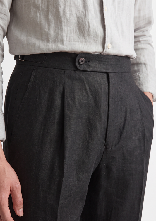 Tuscany Pleated Coastal Trousers - Black | Solmar