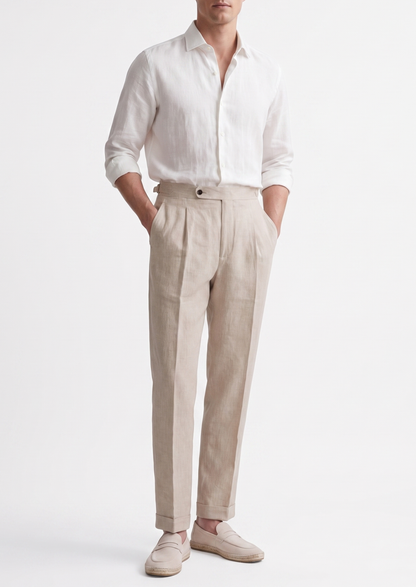 Tuscany Pleated Coastal Trousers - Ivory | Solmar