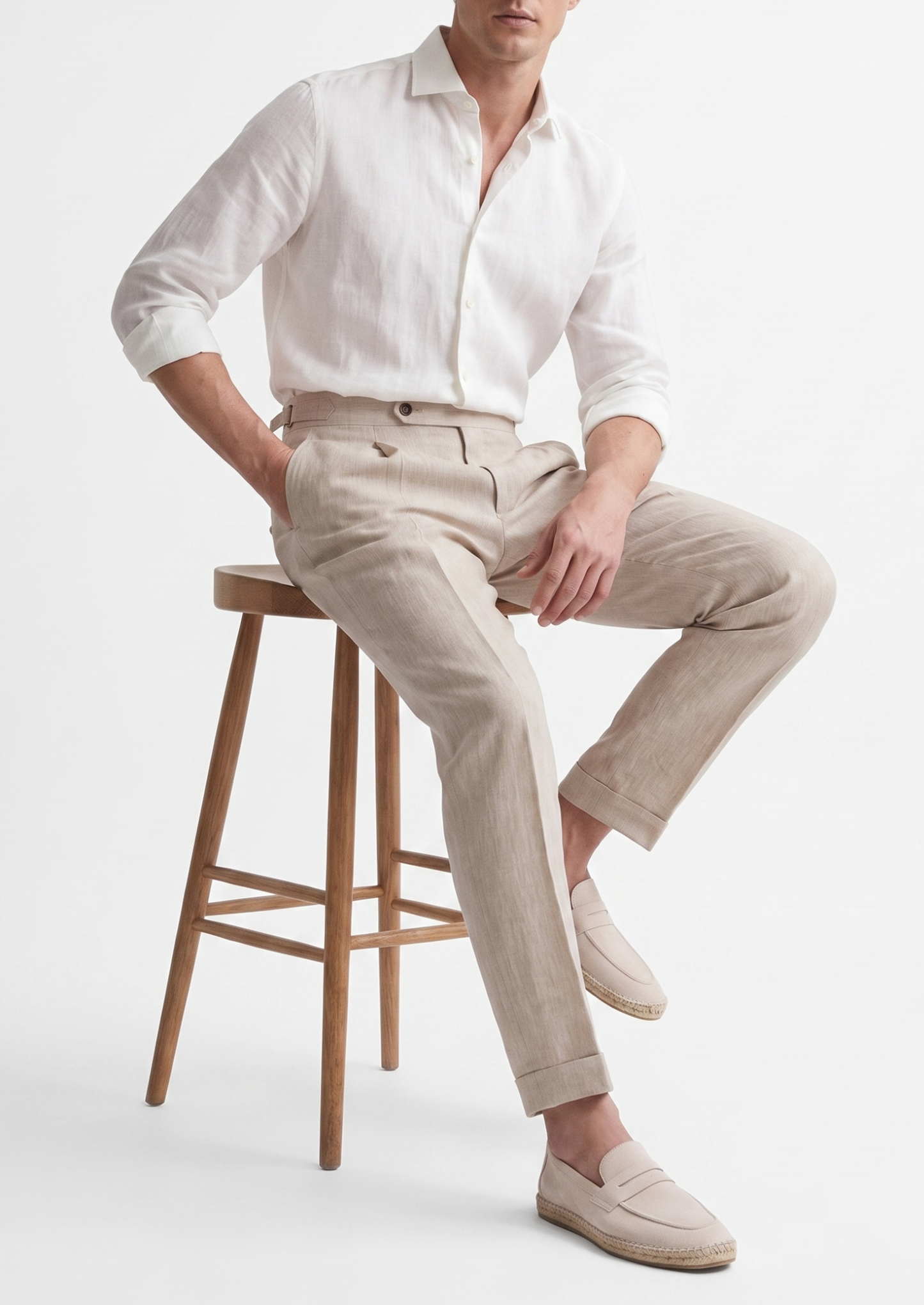 Tuscany Pleated Coastal Trousers - Ivory | Solmar