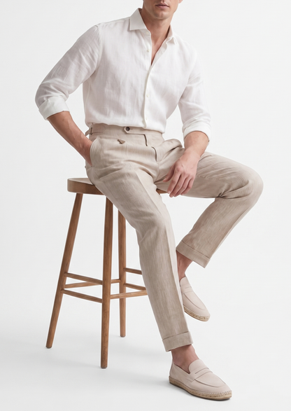Tuscany Pleated Coastal Trousers - Ivory | Solmar