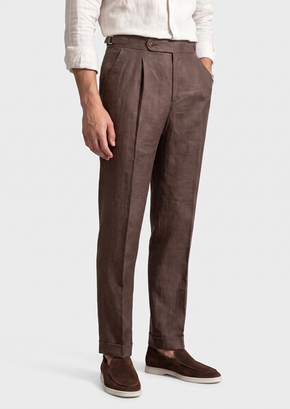 Tuscany Pleated Coastal Trousers - Dark Brown | Solmar