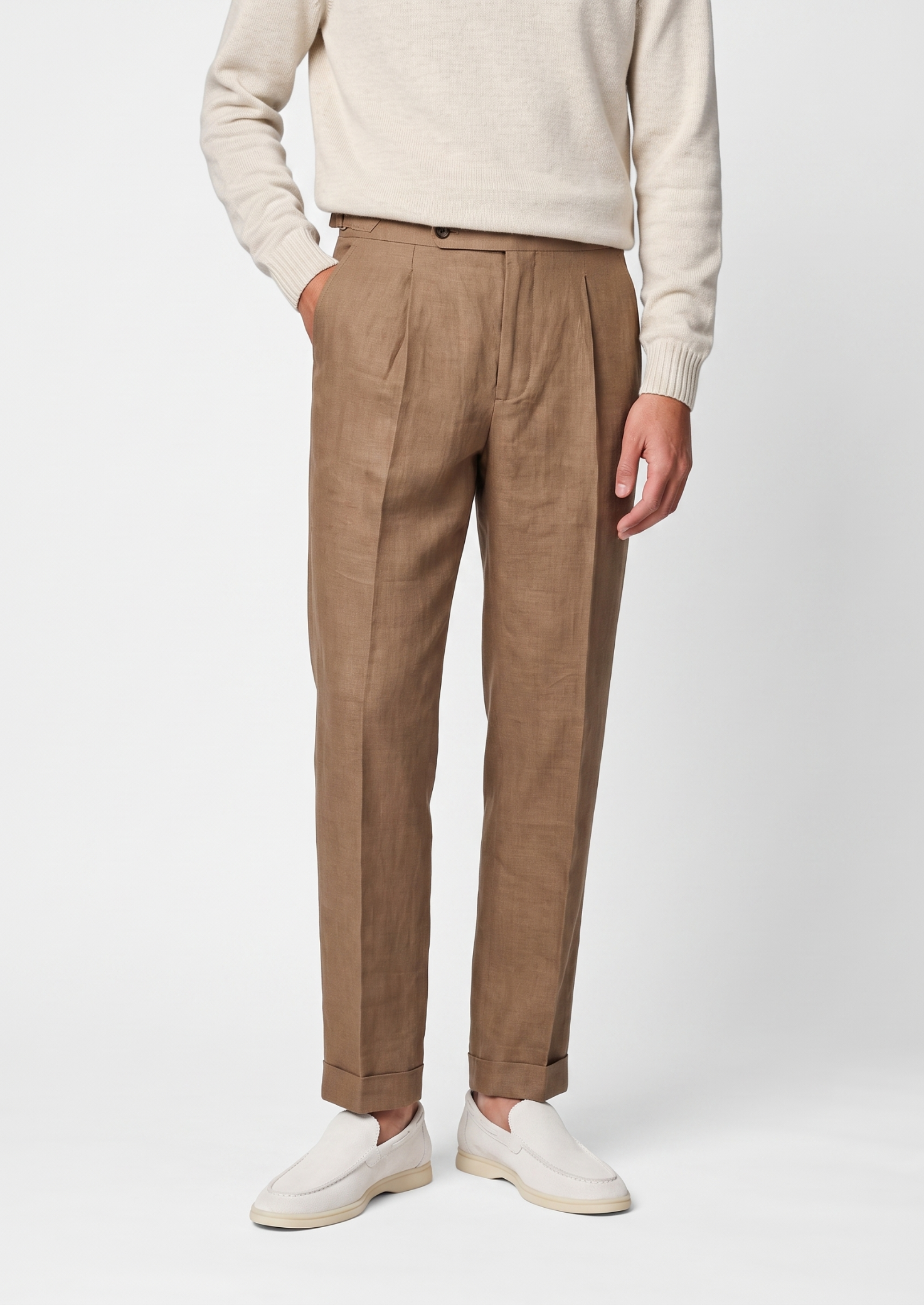 Tuscany Pleated Coastal Trousers - Caramel | Solmar