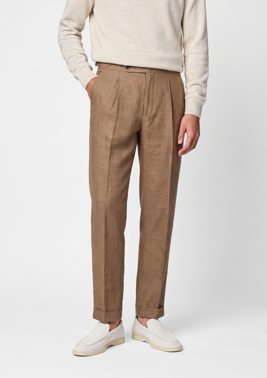 Tuscany Pleated Coastal Trousers - Caramel | Solmar