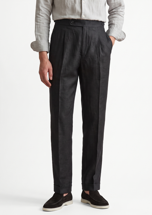 Tuscany Pleated Coastal Trousers - Black | Solmar