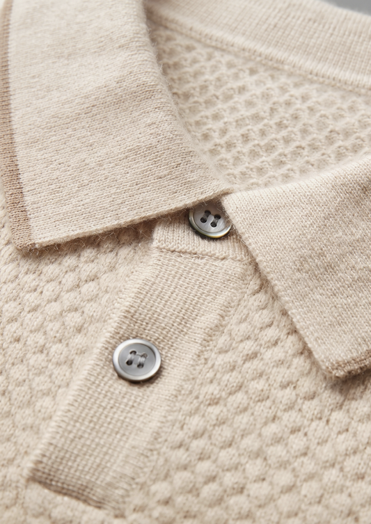 Premium Cashmere Ivory Two-Tone Polo | Solmar