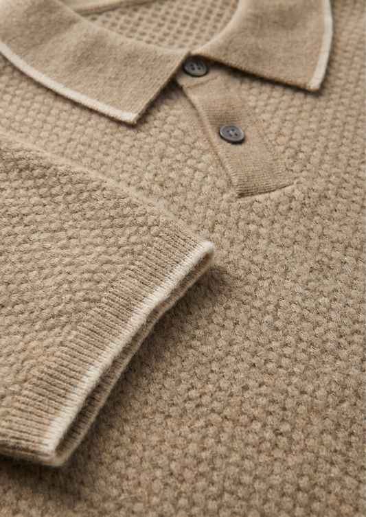 Premium Cashmere Beige Two-Tone Polo | Solmar