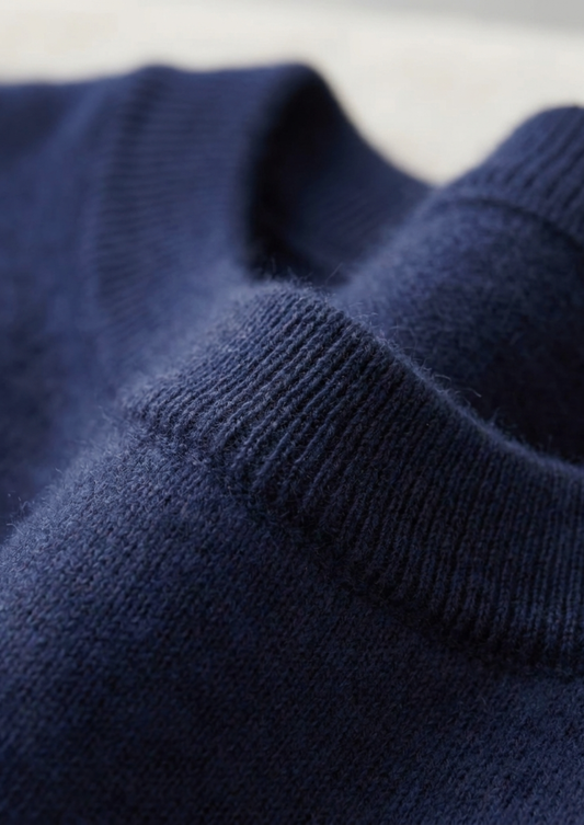 Premium Cashmere Classic Crewneck T-Shirt - Navy Blue | Solmar