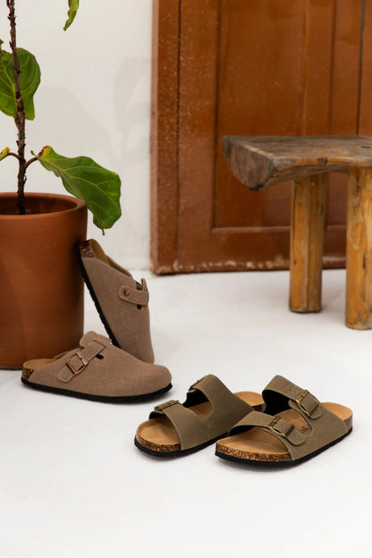 Maibulun Suede Arizona Sandals - Moss Green | Solmar