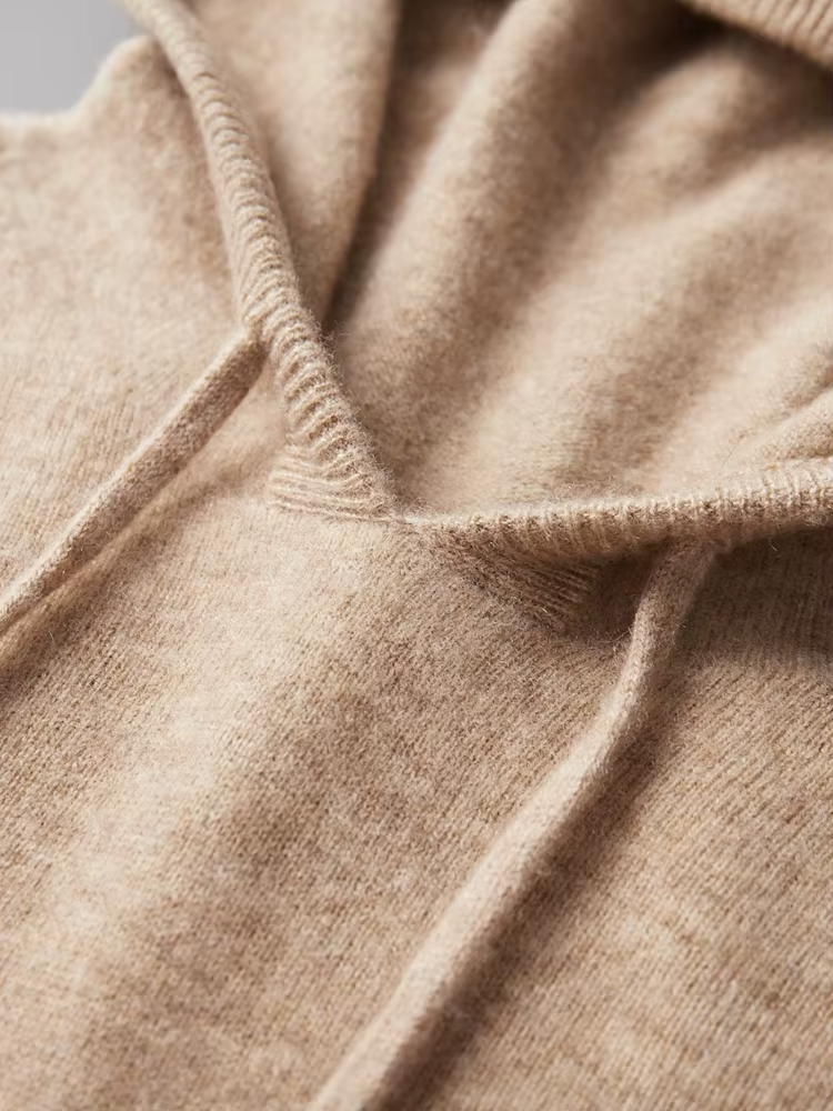 Pure Extra-Fine Merino Wool Beige Leisure Hoodie | Solmar