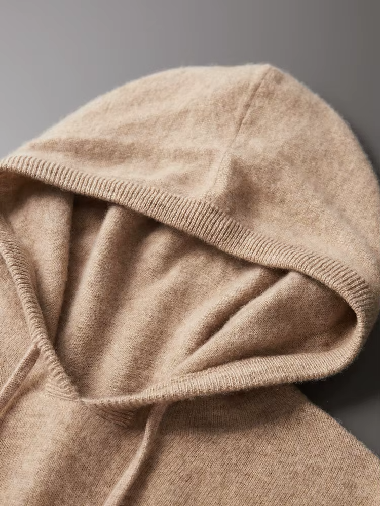 Pure Extra-Fine Merino Wool Beige Leisure Hoodie | Solmar