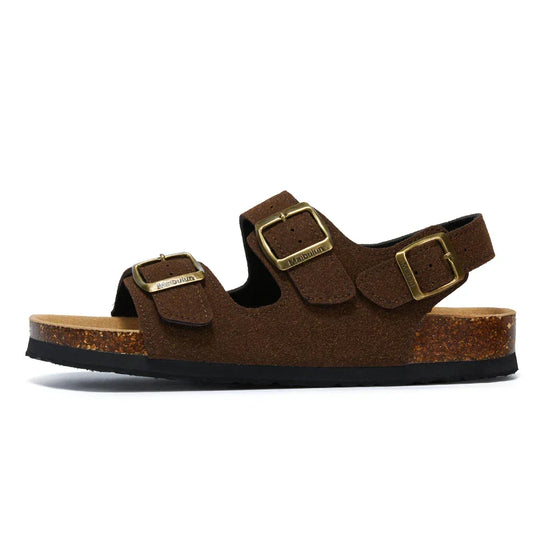 Amalfi Three-Strap Cork Sandals - Dark Brown | Solmar