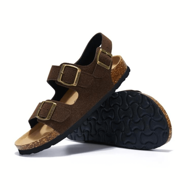 Amalfi Three-Strap Cork Sandals - Dark Brown | Solmar