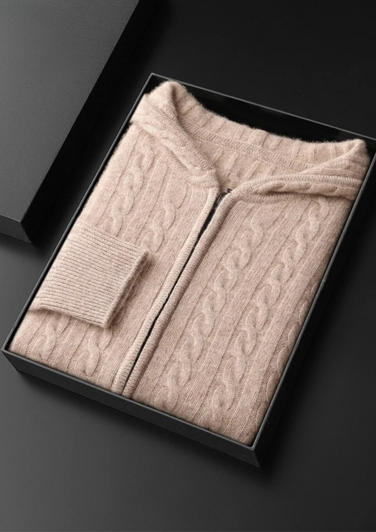 Premium Cashmere Cable Knit Zipper Hoodie | Solmar