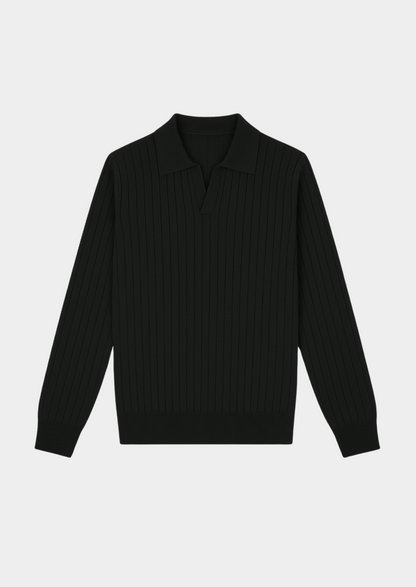 Black Buttonless Ribbed Polo | Solmar