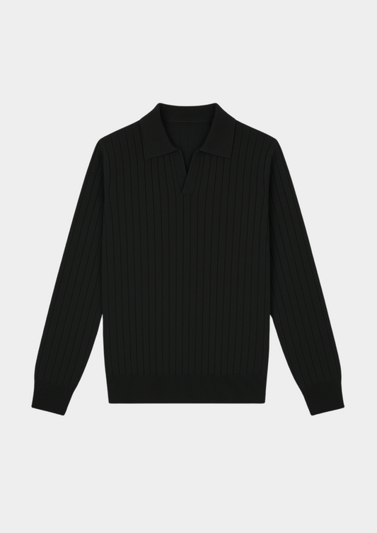 Black Buttonless Ribbed Polo | Solmar