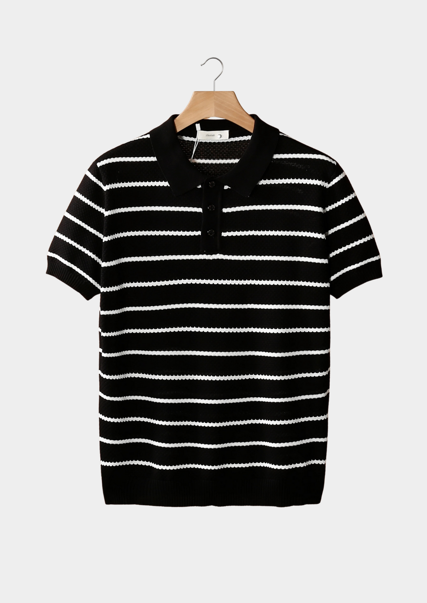 Black Striped Textured Button Polo | Solmar