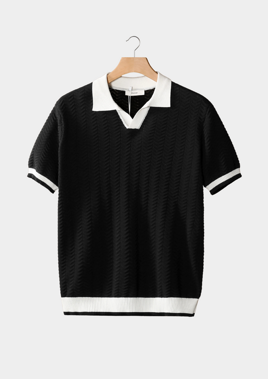 Black Contrast Textured Polo | Solmar