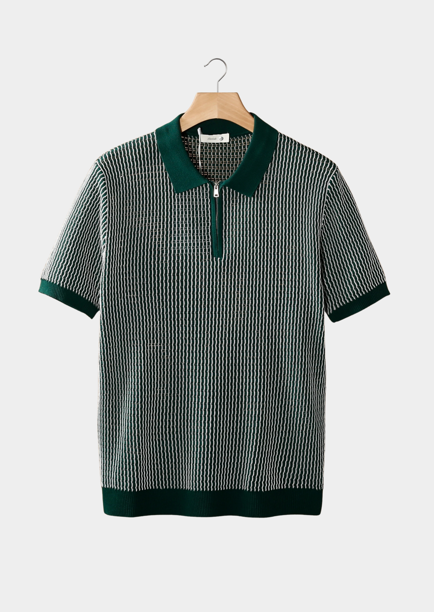 Green Geometric Textured Zipper Polo | Solmar